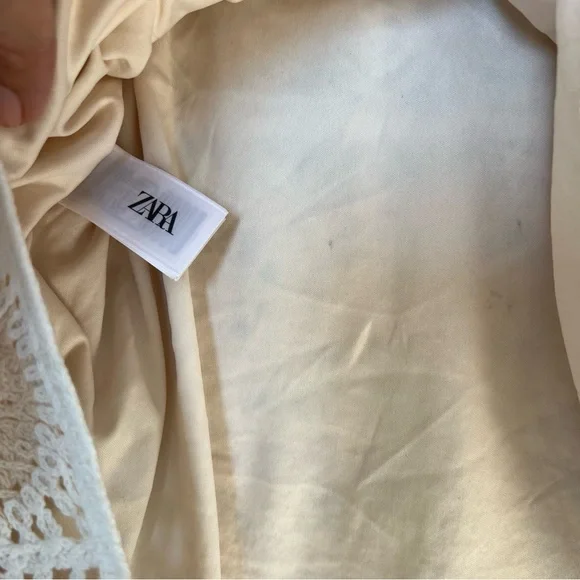 Zara Medium White and Tan Crochet Mini Summer | Boho Dress - Picture 9 of 9
